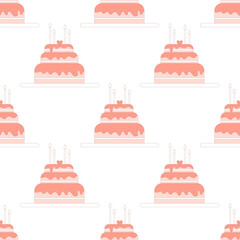 Birthday cake seamless pattern. Anniversary celebration endless background. Holiday repeat cover. Vector hand drawn illustration.