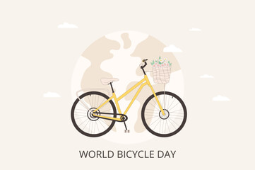 World bicycle day template. Global sport and healthy life holiday greeting card. bike background. Vector illustration.