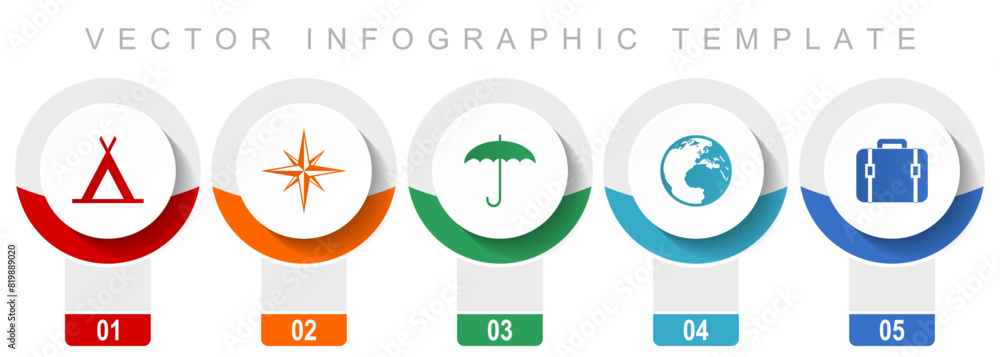 Poster adventure icon set, miscellaneous vector icons such as tent, navigation, umbrella, globe and case, m