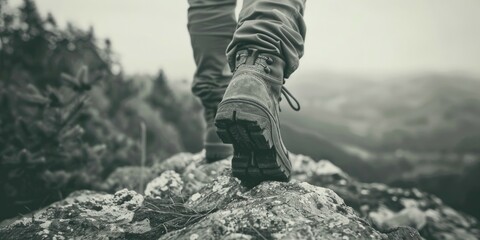 A person standing on top of a rock, perfect for outdoor adventure concept