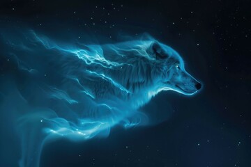 A wolf with blue smoke coming out of its mouth. Suitable for mystical and fantasy themes