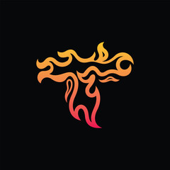 Initial T Fire burn modern simple creative logo design template
