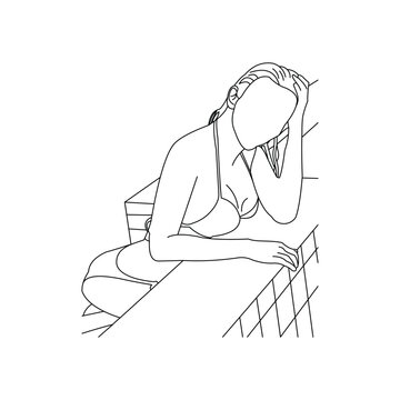 recommend clip art: Woman Bikini Pose sexy line art illustration creative design template