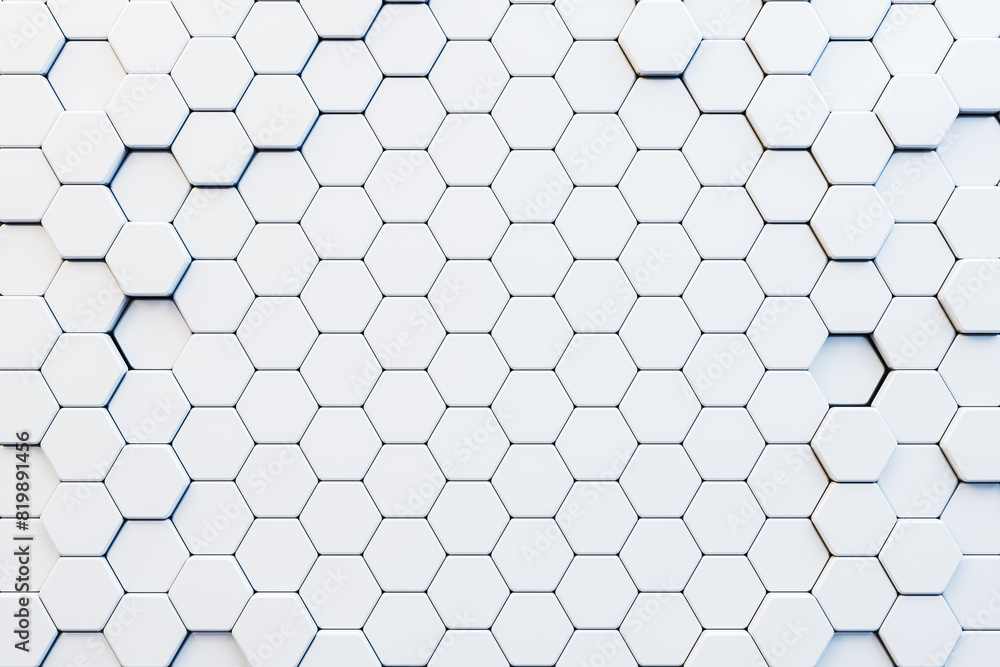 Poster White hexagonal pattern with blue outlines on a clean background, modern backdrop concept. 3D Rendering