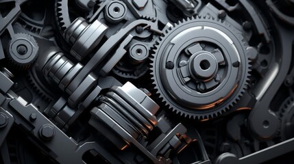 Motor machinery, industrial strength, close up, focus on the components, theme of efficiency, ethereal, Multilayer, backdrop of grey surface