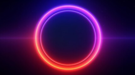 Obraz premium Mystical neon circle, enigmatic atmosphere, close up, focus on the glow, theme of wonder, vibrant, blend mode, backdrop of foggy surroundings