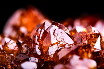 Heated amethyst to look like citrine. Deep orange quartz macro photography. From Brazil. detail...