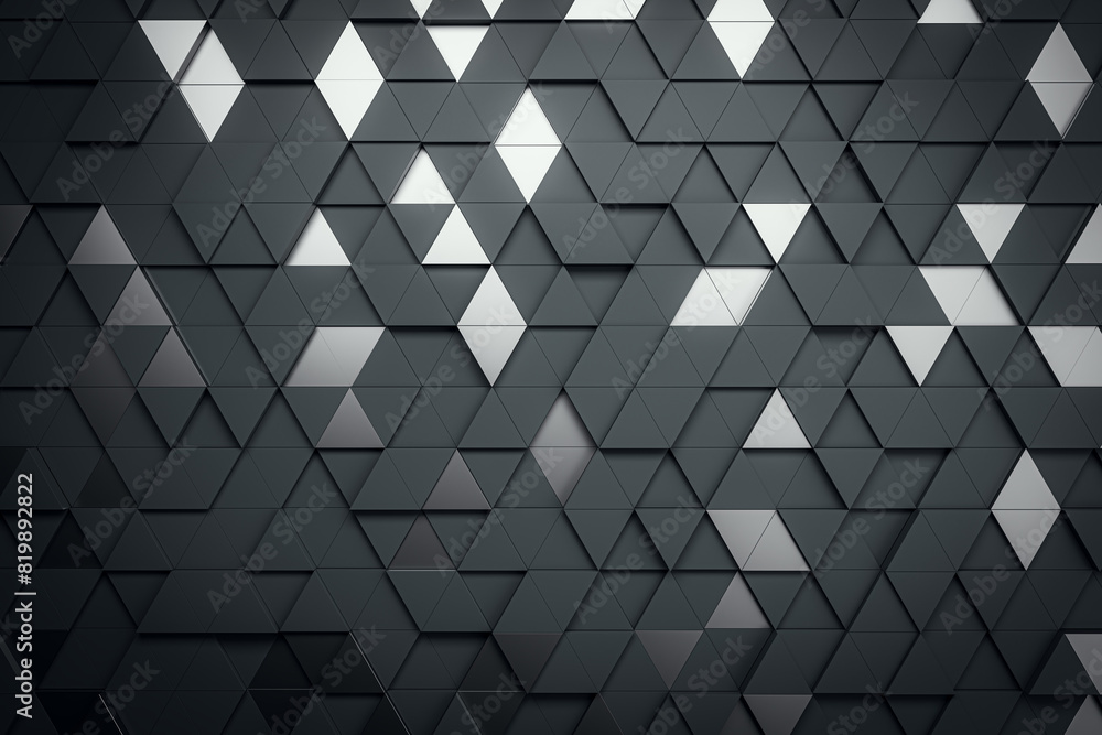 Poster abstract geometric pattern of triangles on a wall, modern design, dark grey and white tones, concept
