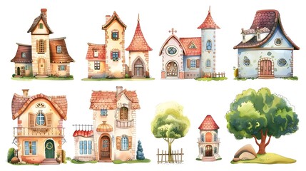 Obraz premium Whimsical Fairytale Inspired Architectural with Charming Cottages Cozy Homes and Vibrant Village Scenes