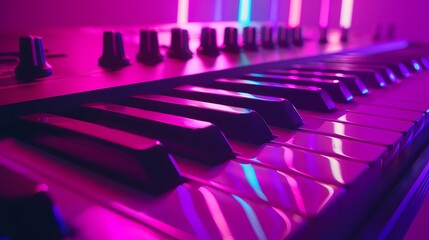🎹🎶A synthesizer with a close-up of the keys.