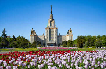 Lomonosov Moscow State University in Moscow on a sunny day.