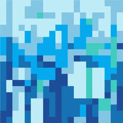 Vector snow, ice and water pixel blocks background pattern. Retro console game level cubic pixel texture. Computer 8 bit 80s arcade