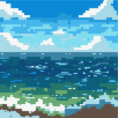 Pixel background. The concept of games background. Vector illustration