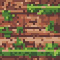 Vector Brick wall pixel blocks background pattern. Retro console game level cubic pixel texture. Computer 8 bit 80s arcade