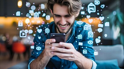 Man Enjoying Social Media on Smartphone