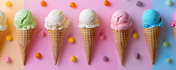 Indulge in a Variety of Delicious Summer Ice Cream Cones with Various Flavors