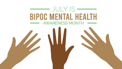 Bipoc mental health awareness month observed every year in July. Template for background, banner, card, poster with text inscription.