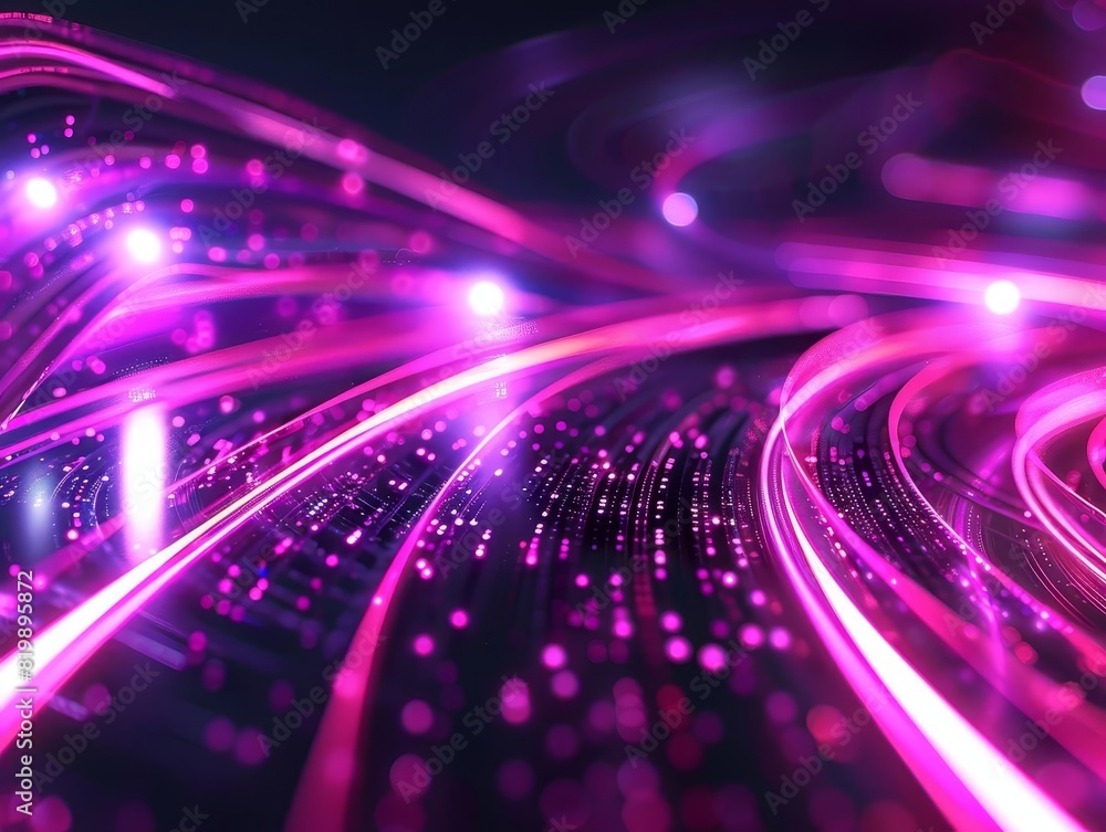 Poster vibrant abstract background with flowing pink lines and glowing particles, perfect for tech themes a