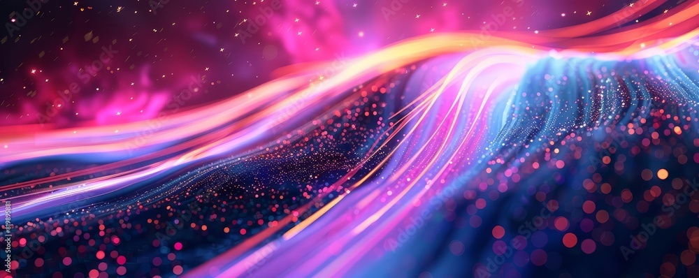 Leinwandbilder colorful abstract digital art featuring flowing light trails and vibrant neon colors, creating a fut