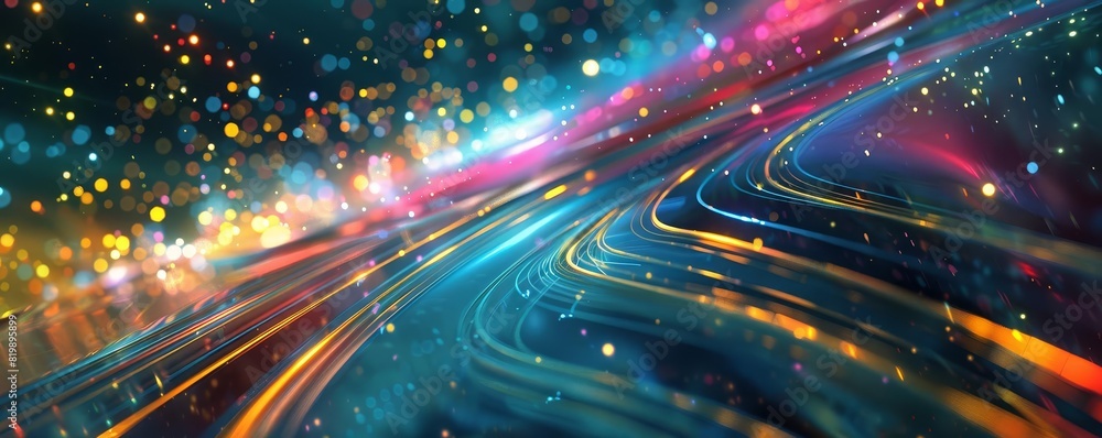 Poster abstract light trails with a mix of vibrant colors, creating a dynamic and energetic background, per