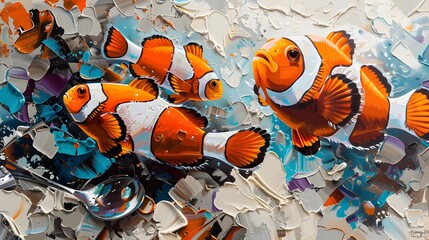 Clownfish Amid Vibrant Underwater Kitchen Utensil Ecosystem