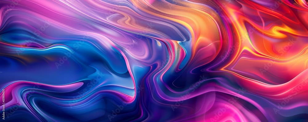Poster Vibrant abstract background with a fluid mix of colorful swirls in shades of blue, pink, and yellow, creating a dynamic and artistic pattern.