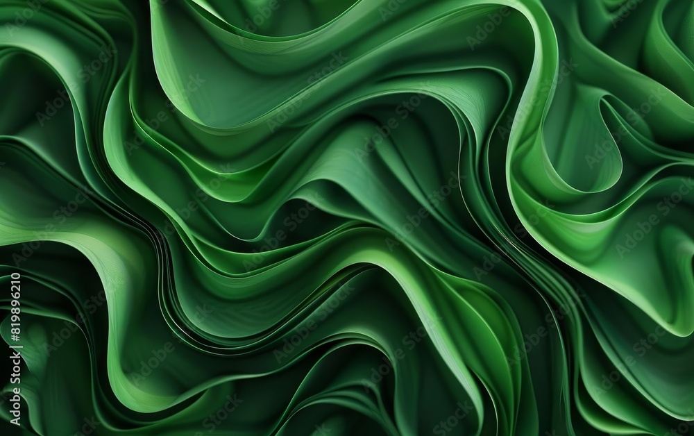 Poster abstract green waves of smooth fabric creating a flowing texture, perfect for backgrounds, wallpaper