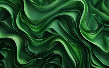 Obraz premium Abstract green waves of smooth fabric creating a flowing texture, perfect for backgrounds, wallpapers, and design elements.