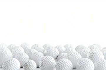 Golf balls arranged neatly on a white background, perfect for sports or leisure concepts
