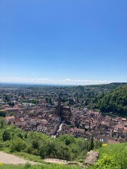 Obraz premium Vue sur Thann à partir des ruines du Château d'Engelbourg - l'Œil de la Sorcière à Thann dans les Vosges - France - Europe