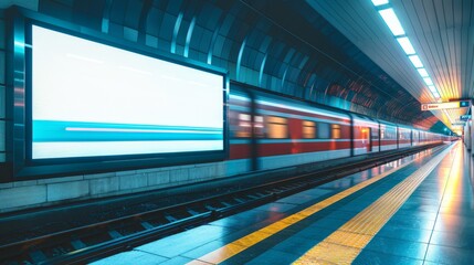Obraz premium Billboard showing the mockup of advertising at a modern urban railway station