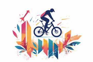 Fototapeta premium Colorful Illustration of a Man Riding a Bicycle
