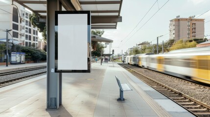Billboard showing the mockup of advertising at a modern urban railway station