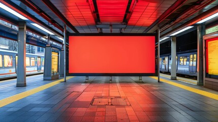 Billboard showing the mockup of advertising at a modern urban railway station