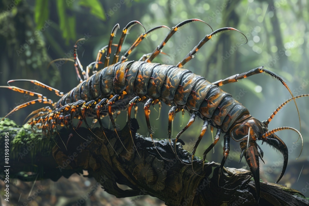 Poster detailed close up of a bug on a tree branch. suitable for nature and wildlife themes