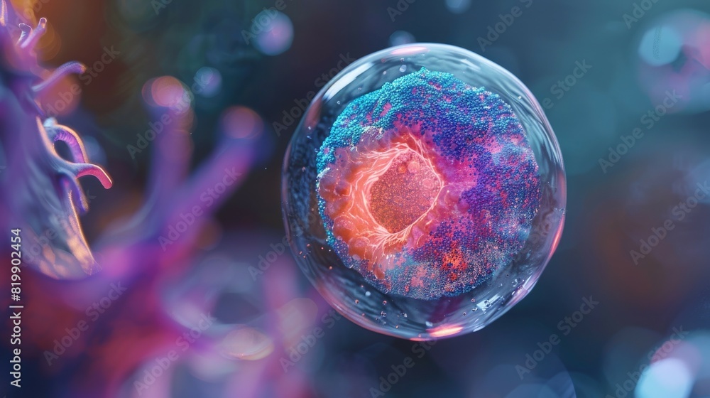 Aufkleber close-up of a bubble with a red and blue center. suitable for science or abstract concepts