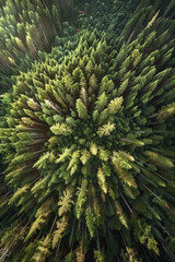 Fototapeta premium Aerial View of a Lush Forest Landscape: Capturing Greenery, Tree Tops, and Vibrant Foliage in Nature's Tranquil Wilderness