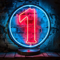 Numeral 1 neon sign number one on a dark background