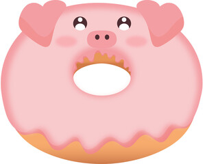 cartoon illustration of a Pig, Donuts, pig donuts, cartoon donuts, pig, cartoon