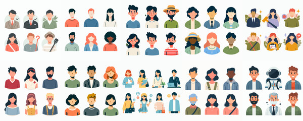 Set of people with different outfits and faces.  people avatars icon set.