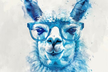 Close up of a llama wearing glasses. Suitable for animal themed designs