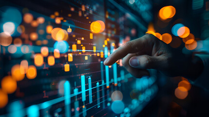 A businessman is pointing to a graph of the stock market