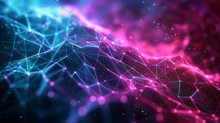 A colorful, abstract image of pink and blue lines and dots