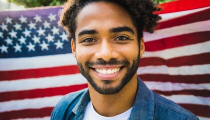 attractive patriot man against the background of the USA flag
