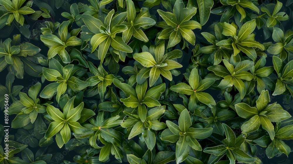 Poster aerial view of symmetrical deep green kelp leaves in bright natural light - intricate and geometric 