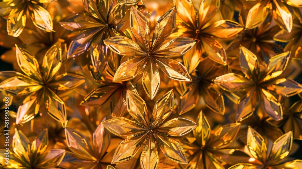 Poster Symmetrical Aerial View of Golden Star Martinis Arranged in Geometric Pattern with Textured Background and Natural Lighting