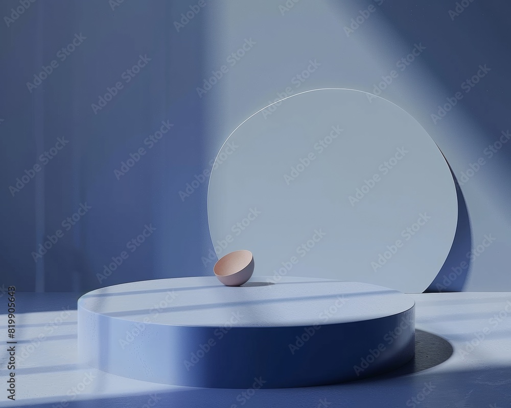Aufkleber modern minimalist product display podium in monochromatic pastel blue with soft lighting and shadows