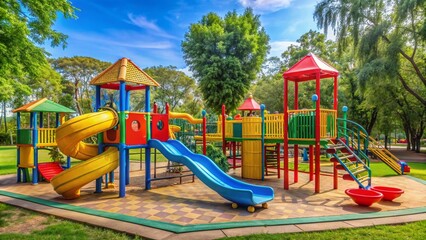children playground and a circular yellow slide