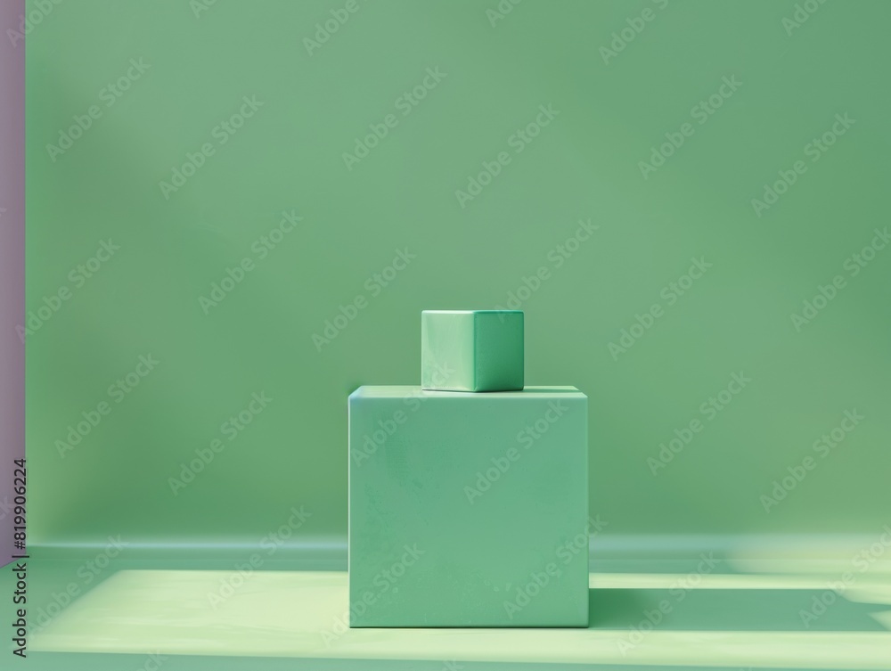 Poster minimalist pastel green podium on textured background for modern display - soft ambient lighting hig