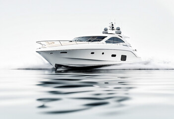 luxury speed boat vehicle yacht white, isolated white background
